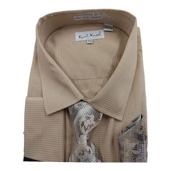 MEN'S KARL KNOX "X-SIZE" 22 1/2 X 37-38 TAN-IVORY BOX SQUARE COMBO SET. SX4475. - Picture 3 of 5